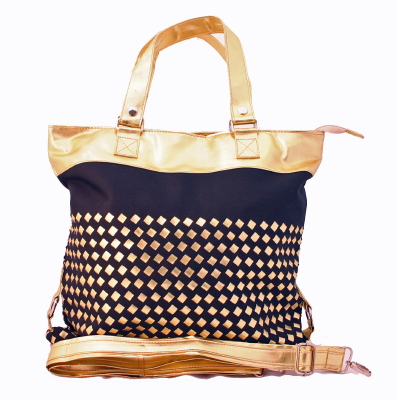 Metallic Weave Tote Gold Black on sportingdirectory.com.au